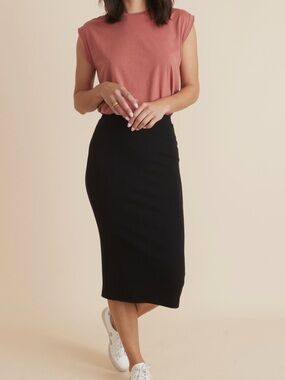 Marine Layer Lexi Ribbed Midi Skirt NWT black size large